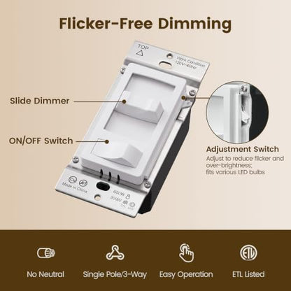 SURAIELEC Dimmer Light Switch, Fit for 300W LED/CFL and 600W INC/HAL