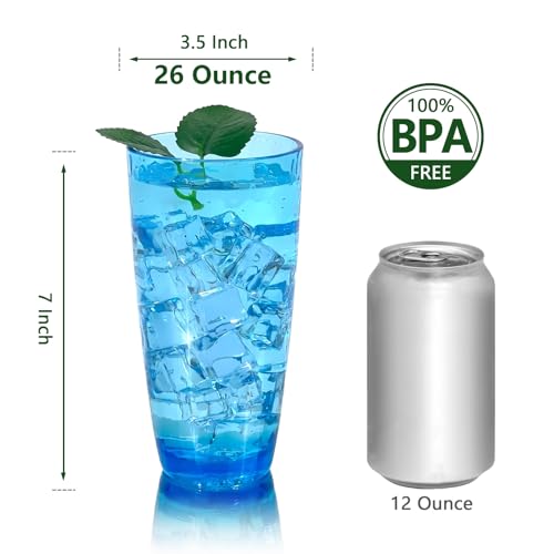 26-Ounce Plastic Tumblers (Set of 6), Reusable Plastic Mugs, BPA-Free Acrylic to Drink Mugs, Shatter Resistant, Textured Interior, Dishwasher Safe (Blue, 26 Ounce) - color: Blue, size: 26 Ounce