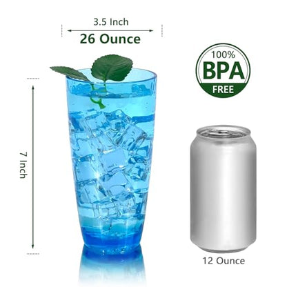 26-Ounce Plastic Tumblers (Set of 6), Reusable Plastic Mugs, BPA-Free Acrylic to Drink Mugs, Shatter Resistant, Textured Interior, Dishwasher Safe (Blue, 26 Ounce) - color: Blue, size: 26 Ounce