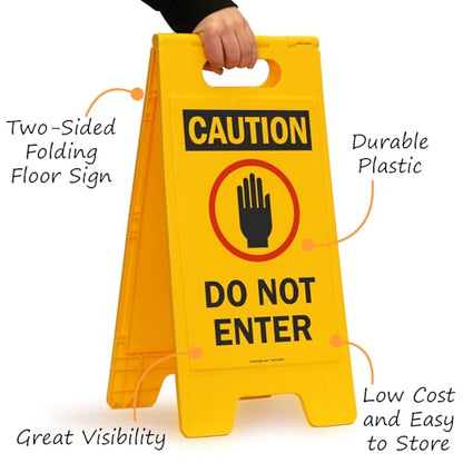 SmartSign Folding Floor Sign, Legend "Do Not Enter" with Graphic, 25" high x 12" wide, Black/Red on Yellow