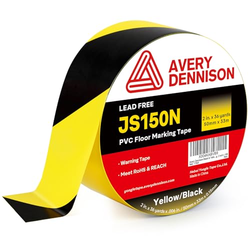 Avery Dennison Safety Floor Tape 2 Inch x 108 FT, Heavy-Duty PVC Forklift-Resistant, High-Visibility Reflective for Warehouse/Factory/Parking, Black & Yellow, ROHS/Reach Certified (1 Roll) - color: Black&Yellow