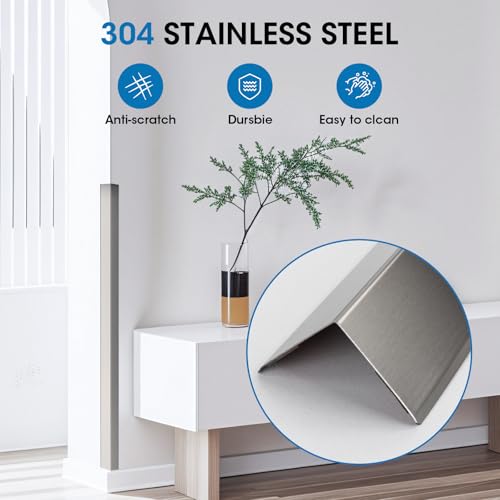 Stainless Steel Wall Corner Guards, 2 x 2 x 48 inches (10 Pcs Pack). Made of 304 Steel, These 90-Degree Angle Metal Corner Protectors are Designed for Wall Protection and Decoration - color: Silver, size: 2x2x48 Inches