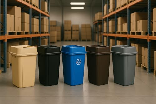 1 Pack Brown 25 Gallon Square Commercial Trash Can with Lid, Heavy Duty Plastic Waste Bin with Venting Channels and Built-in Handles - color: Brown, size: 25 Gallon
