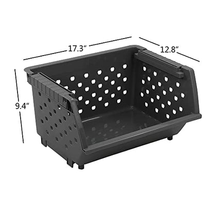 4-Pack Gray Plastic Stackable Kitchen Storage Basket