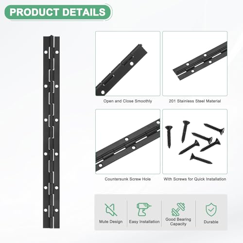 M METERXITY 2-Pack Piano Hinges, 16 Inch / 400mm Stainless Steel Continuous Piano Hinge with Holes and Screws for Cabinets Door/Storage Box [1.2X 0.06/ 30x 1.5mm Open Width Thick, Black] - color: Black, size: 16x1.2x0.06"