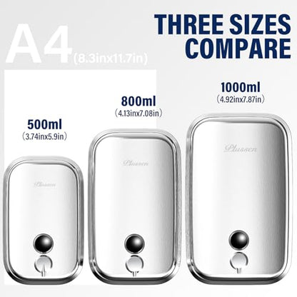 Commercial Soap Dispenser Wall Mount 304 Stainless Steel, Manual Liquid Hand Soap Dispenser for Bathroom Restroom Restaurant Hotel Office, Anti-Leak Pump - size: 500ml(17oz)