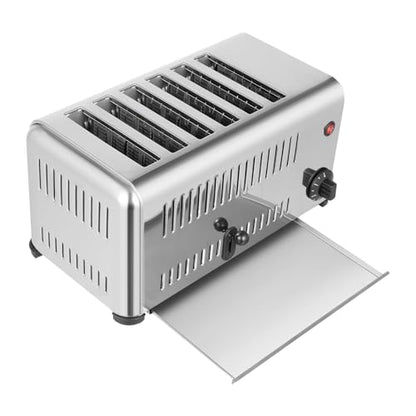 6 Slice Toaster with Wide Slots Commercial Toasters for Restaurant Bread Baking Machine 1680W Stainless Steel Toaster Countertop for Toast, Sandwiches, Meatloaf