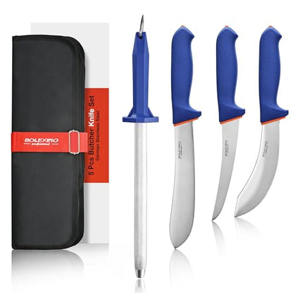 Butcher Knife Set, 5 PCS Stainless Steel with Sharpener - style: 5PCS Knife Set