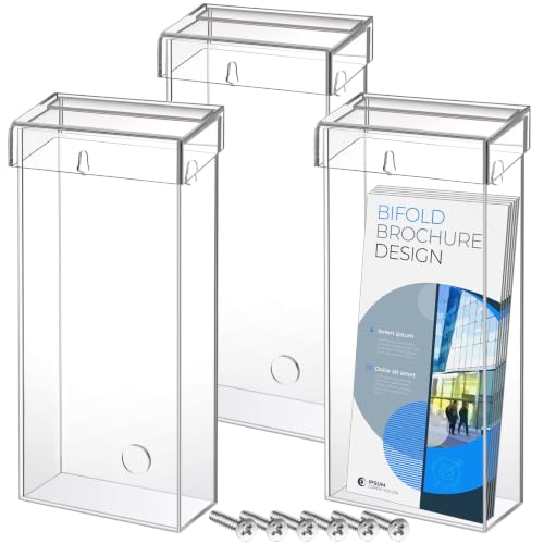 Remerry 3 Pcs Acrylic Outdoor Brochure Holder 4 x 9 Inch Waterproof Wall Mount Literature Box with Lid Pamphlet Holder for Pamphlet Map Menu Display (Clear) - color: Clear