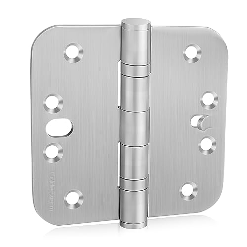 Goldenwarm 3 Pack 4" Brushed Security Door Hinges 5/8" Radius Corners - color: Satin Nickel