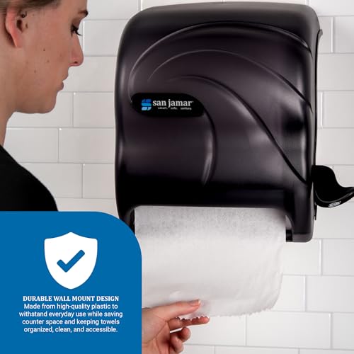 San Jamar Element Paper Towel Dispenser, Manual Lever Roll Storage Solution for Bathroom and Kitchen, 12.75" x 12.5" x 8.5", 1 Count, Black Pearl