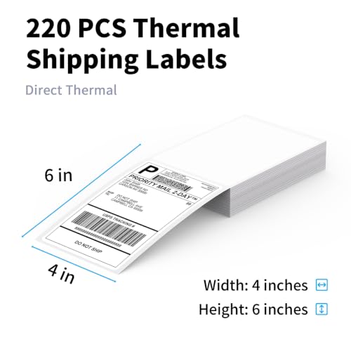 KNAON 4x6 Thermal Shipping Labels - 220 Pack Fanfold, Direct Thermal Labels - size: 220 Labels