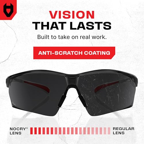 NoCry Safety Sunglasses with Green Tinted Wraparound Lenses; Tinted Safety Glasses for Men and Women with Adjustable Arms & No-Slip Grips; Work Glasses with UV 400 Protection; ANSI Z87.1 Rated - color: White & Red