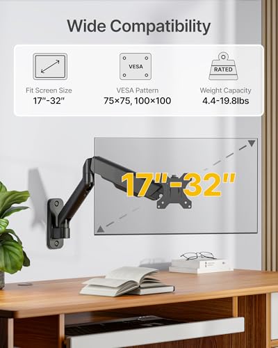monTEK Single Monitor Wall Mount, Full Motion Spring Arm for 17-32" Screen - style: Single Arm