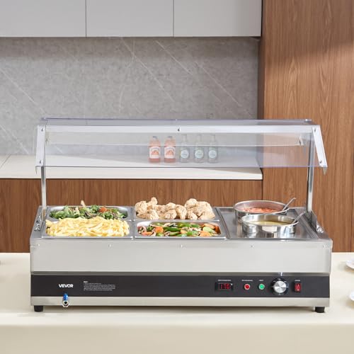 VEVOR Electric Soup Warmer, Two 6.34QT Pots & Four 1/2 Pans, Stainless Steel Commercial Food Warmer with 86~185°F Adjustable Temp, 1500W Bain Marie with Cover, Soup Station for Restaurant, Buffet - size: 2×6L Pots and 4×1/2 Pans