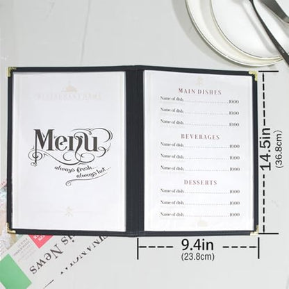 Goodsmart 12 Packs Cafe-Style Menu Covers, 2Pages/4Views Standard 8.5''x 14”Menu Holders, Durable Double-Stitched Edges, Crystal Clear Vinyl Protection, Easy-Insert Design Ideal for Restaurants(12PCS)