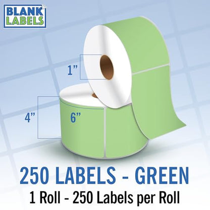 4" X 6" Direct Thermal Shipping Labels | Green | 1" Cores w/Perfs Easy Tear | Made in USA | Printing Label | 250 Labels | 250 Labels per Roll | 1 Rolls | Blank Labels - color: Green