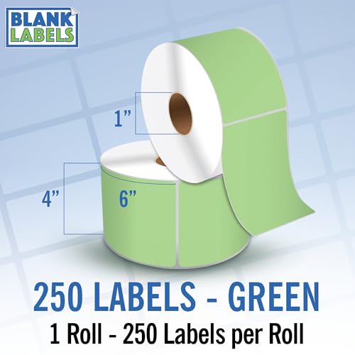 4" X 6" Direct Thermal Shipping Labels | Green | 1" Cores w/Perfs Easy Tear | Made in USA | Printing Label | 250 Labels | 250 Labels per Roll | 1 Rolls | Blank Labels - color: Green