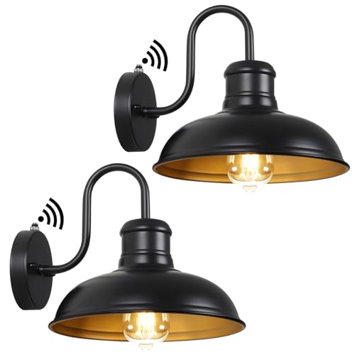 TOBUSA 2-Pack Dusk to Dawn Outdoor Wall Lights, 10’’ Waterproof Farmhouse Gooseneck Outdoor Barn Light, Anti-Rust Vintage Black&Gold Outside Wall Sconce Lights for House Porch Garage - color: Black & Golden, size: 10.5 inch