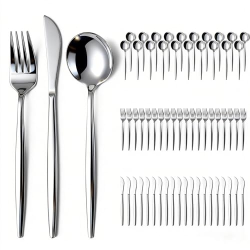 60-Piece Silverware Set for 20, Food Grade Stainless Steel Flatware Set with Thickened Forks Spoons Knives, Mirror Polished Cutlery for Home, Parties, Restaurant, Dishwasher Safe - color: Silver Mirror
