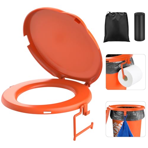 PAHTTO Portable Toilet Seat for 5 Gal Buckets, Camping Toilet Seat with Lid for Adults, Snap-on Toilet Seat with Storage Bags and Disposable Toilet Bags, Camping, Hiking, Emergency, Car, Boat - color: Orange