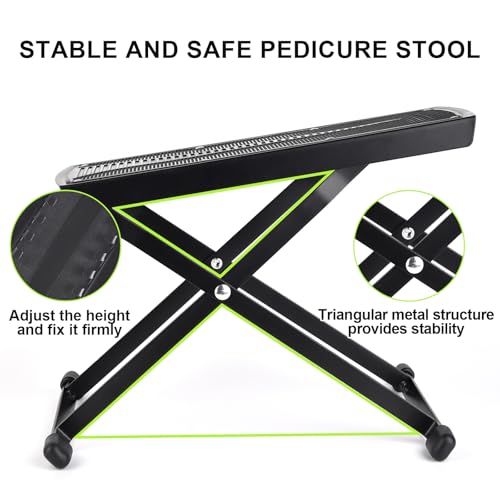 Pedicure Foot Rest Kit 6 Adjustable Heights Foot Stand for Pedicure Non-Slip Foldable Pedicure Stand for Easy at Home No More Bending or Stretching Pedicure Stool with Silicone Toe Separator