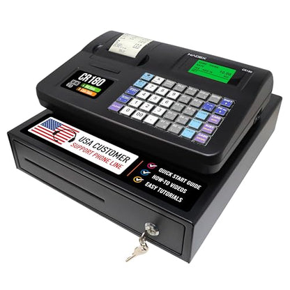 Nadex CR180 Electronic Cash Register, Steel Cash Drawer, Compact Design, Black
