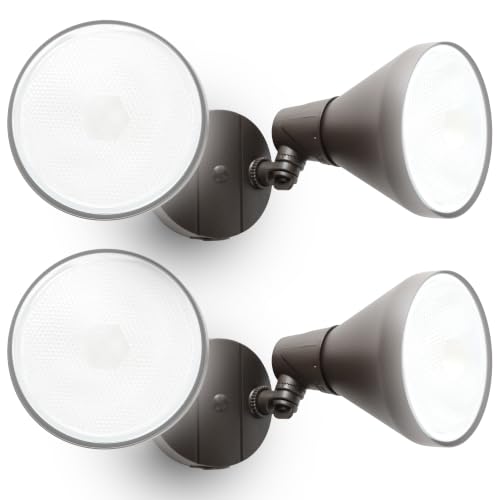 LUTEC 2 Pack Adjustable Metal Twin Par Holder Outdoor Flood Lights, Dusk to Dawn Security Lights, Floodlights Fixture, Waterproof Exterior Max 300 Watt Par38 Flood Light for Patio, Garden, Yard-Bronze - color: Brown, size: 2 Pack