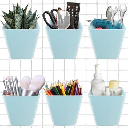 6Pack Blue Grid Wall Bins Hanging Cups with Back Hook, Gridwall Shelf Bins - color: Blue