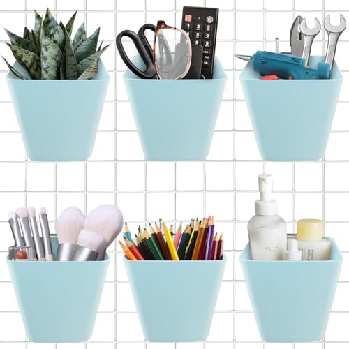 6Pack Blue Grid Wall Bins Hanging Cups with Back Hook, Gridwall Shelf Bins - color: Blue