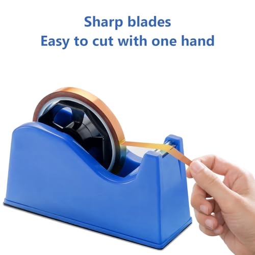 Tape Dispenser, Heat Press Tape Dispenser, Desk Heat Tape Dispenser 6.3 x 2.5 x 3.4 Inch, Holder Fits 1" and 3" Core,Nonskid Base Weighted Desktop Tape Dispenser (Blue) - color: Blue