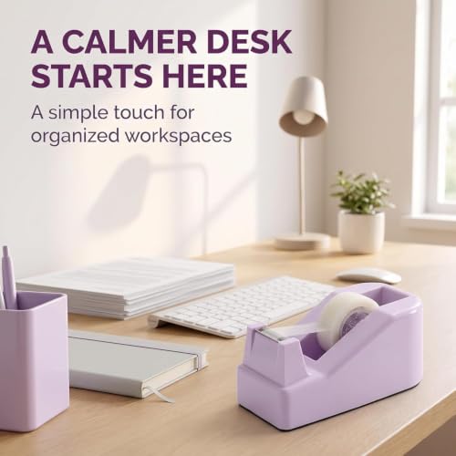 1 Pc Purple Cute Tape Dispenser Desk with Weighted Non-Skid Base, Heavy Duty Dispenser for Packaging in Office,Restaurant, Flower Shop, Scotch Tape Dispenser Desk