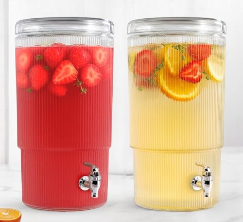 2-PACK Capri Drink Dispenser - Glass Beverage Dispenser, 100% Leakproof Spigot Perfect For Parties And Daily Use Lead-Free Glass, Beautiful Design, 1.8 Gallon - color: Clear-1.8 Gallon