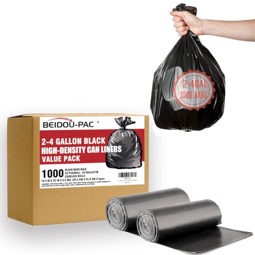 BEIDOU-PAC 2-4 Gallon Trash Bags, 1000 Count Bulk Value Pack, Black Garbage bags, Small Trash Can Bin Liners for Bathroom, Office, Industrial, Commercial, Janitorial, Municipal, Recycling - style: 2-4 Gallon |5 Micron |1000 Count