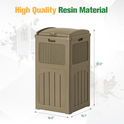 Flamaker 30 Gallon Trash Can, Resin Outdoor Garbage Can with Lid - color: Brown, size: 1 Pack