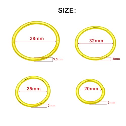 40pcs 4 Sizes O Rings Welded Strong Metal Heavy Duty Round Ring for Pet Collars Buckle Belts Strap Webbing Sewing - color: Gold Assorted in 4 Sizes 40pcs