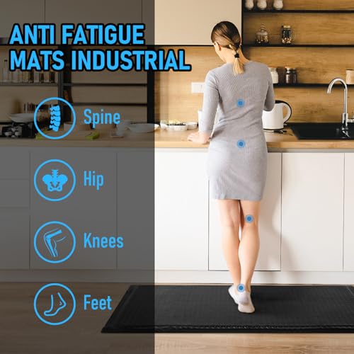 3 x 6 FT Anti Fatigue Mats Industrial 15/16 Inch Thick Soft Sponge Ergonomic Mat Durable Heavy Duty Diamond Plate for Standing Non Slip Industrial Grade Floor Mat for Leg & Back Pain (Black) - size: 72"L x 36.2"W x 0.9"Th