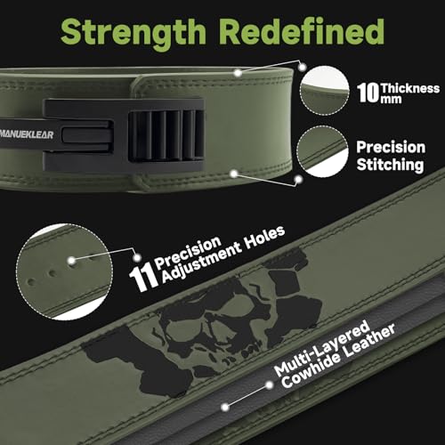 MANUEKLEAR 4-Inche Lever Belt Weightlifting with Heavy Duty Buckle - color: Olive Green, size: M (29-35inches)