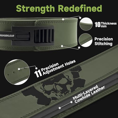MANUEKLEAR 4-Inche Lever Belt Weightlifting with Heavy Duty Buckle - color: Olive Green, size: M (29-35inches)