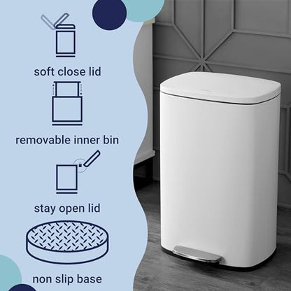 happimess Connor 2-Piece Stainless Steel Trash Can, Cotton White - color: White