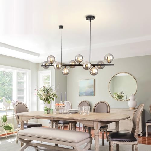 Black Linear Chandeliers for Dining Room 40" Modern Sputnik Light Fixture - color: 10 Lights-Black, size: 40 inch