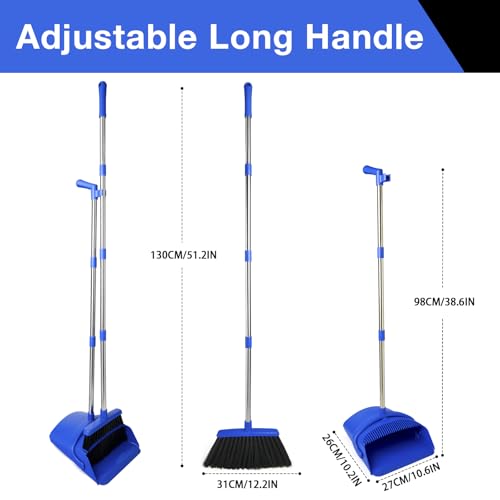 Broom and Dustpan Set, Long Handle Lightweight Dustpans with Broom Combo for Home, Indoor&Outdoor Sweeping for Home Room Kitchen Office Lobby (Dark Blue) - color: Dark Blue