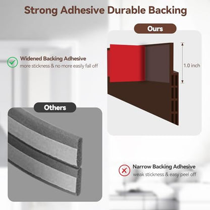 Ohuhu 118" Silicone Door Draft Stopper, 1" Wide Adhesive Weather Stripping - color: Brown, size: 118"L x 2"W