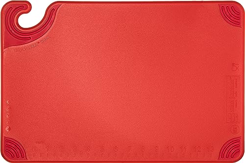 San Jamar Saf-T-Grip Plastic Cutting Board with Safety Hook, 12" x 18" x 0.5", Red, (Pack of 6)