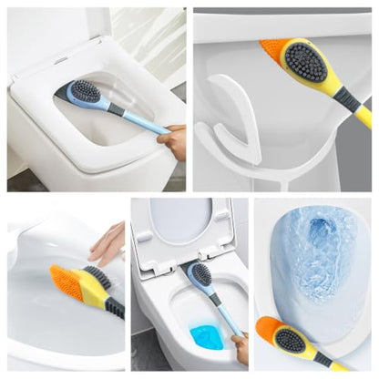Duck-Shaped Toilet Brush Set – Flat Silicone Brush Head with Side Bristles for Deep Cleaning, Non-Stick, Hidden Plunger, Wall-Mount Holder(White) - color: White