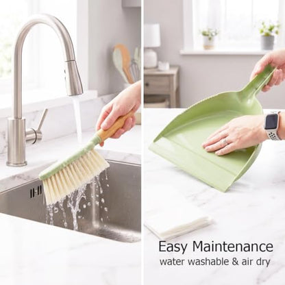 Dust Pan and Brush - Hand Broom Dustpan Set, Broom with Dustpan Como Set, Dustpan and Brush Set for Pet, Car, Dorm, Comping (Green) - color: Green