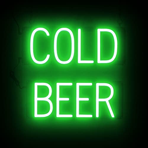 SpellBrite LED Neon COLD BEER Sign for Business - Green, 17" x 15" - color: Green, size: COLD BEER (17"x15")