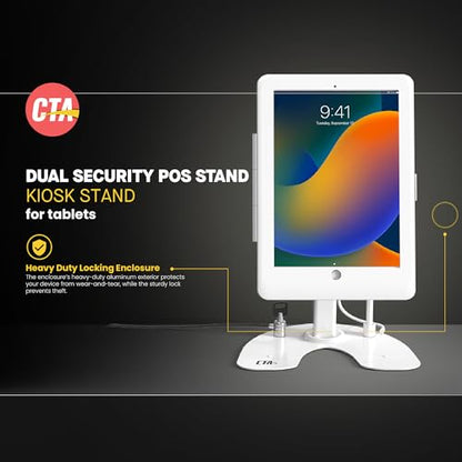 Dual Locking Stand – CTA Security Kiosk with Locking Case, Cable, Stylus, Tether, and 360-Degree Rotating Base for iPad Pro 10.5”, iPad Air 3, and Headphone Jack. (PAD-ASKTW) - White - color: White, size: iPad Air 3 Gen/ iPad Pro 10.5", style: Dual Securi