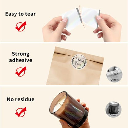 300 Labels/Roll 2" Holographic Transparent Round Thermal Labels, Waterproof Circle Blank Thermal Sticker Compatible with Direct Thermal Label Printers for DIY Logo Designs, Small Business - color: Holographic Transparent, size: 2 Inch