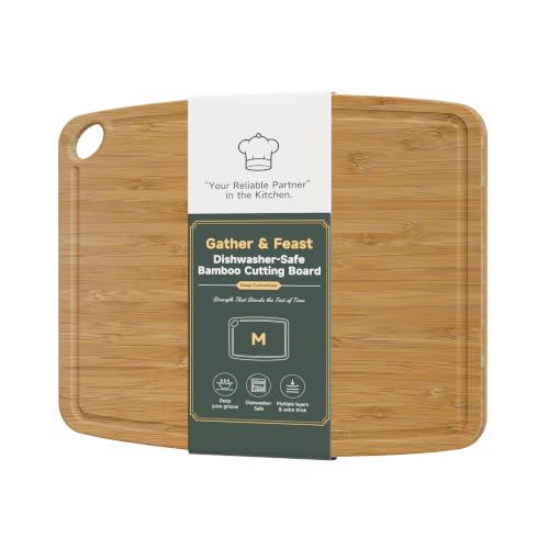 Dishwasher Safe Cutting Board,Bamboo Cutting Board with Juice Groove - color: Carbonized, size: Medium (13.7"L x 10.6"W)